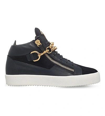 Giuseppe Zanotti Chain Mid-top Leather Trainers In Blue