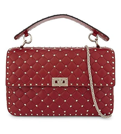 Shop Valentino Rockstud Large Leather Shoulder Bag In Red