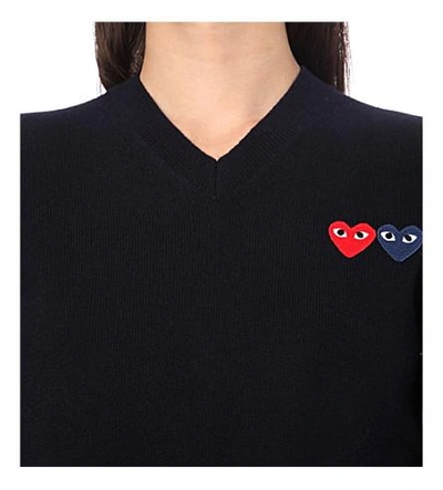 Shop Comme Des Garçons Play Heart-appliqué Wool Sweater In Navy