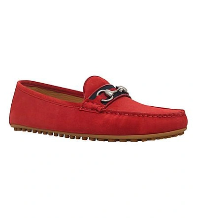 Shop Gucci Kanye Suede Driver Shoes In Red