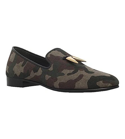 Shop Giuseppe Zanotti Shark Tooth Canvas Loafers In Khaki