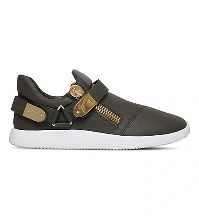 Giuseppe Zanotti Runner Clasp-detail Low-top Leather Trainers In Khaki