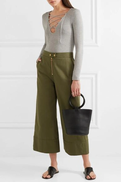 Shop Splendid Lace-up Ribbed Strech-knit Bodysuit In Gray