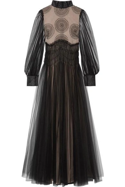 Shop Valentino Appliquéd Tulle Gown In Black