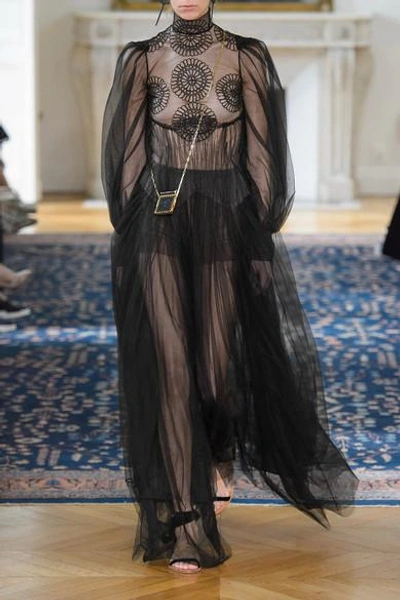 Shop Valentino Appliquéd Tulle Gown In Black