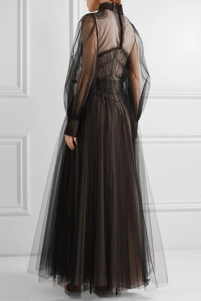 Shop Valentino Appliquéd Tulle Gown In Black