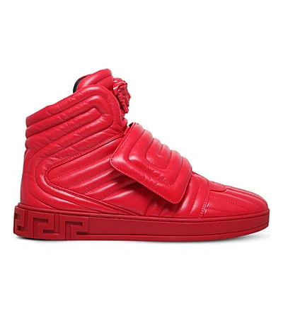Shop Versace Medusa Padded Leather High-top Trainers In Red