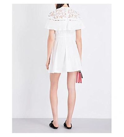 Shop Self-portrait Hudson Cotton-poplin Mini Dress In White