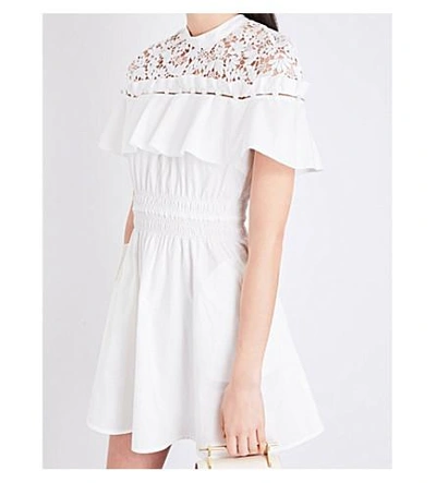 Shop Self-portrait Hudson Cotton-poplin Mini Dress In White