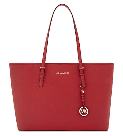 Michael Michael Kors Jet Set Travel Medium Leather Tote In Bright Red