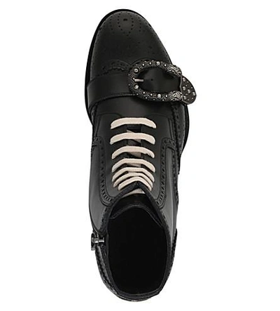 Shop Gucci Mens Black Iowa Buckle Detail Leather Boots