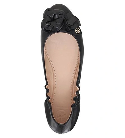 Shop Tory Burch Blossom Leather Ballerina Slippers In Black