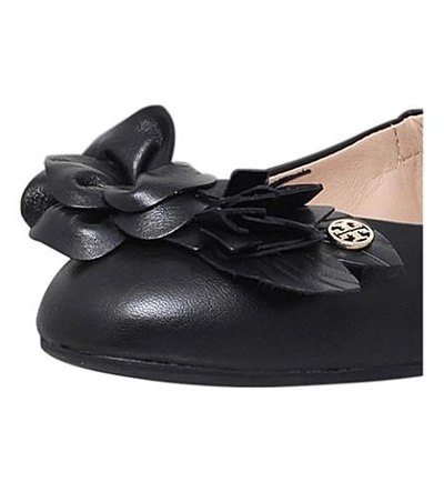 Shop Tory Burch Blossom Leather Ballerina Slippers In Black