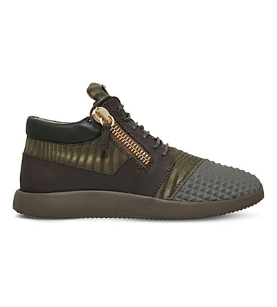 Giuseppe Zanotti Runner Leather And Fabric Trainers In Khaki