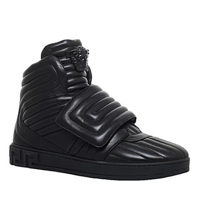 Shop Versace Medusa Quilted Leather High-top Trainers In Black