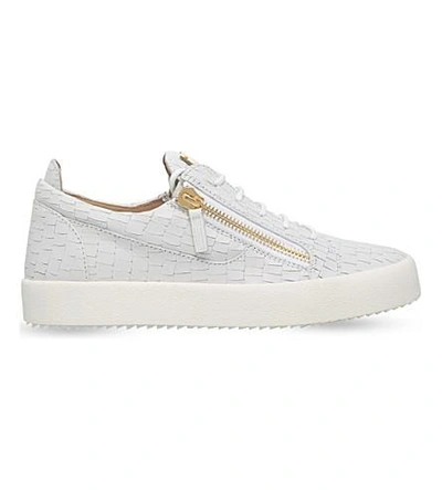 Shop Giuseppe Zanotti Frankie Croc-embossed Leather Trainers In White