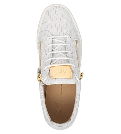 Shop Giuseppe Zanotti Frankie Croc-embossed Leather Trainers In White