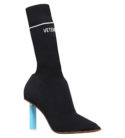 Shop Vetements Sock Jersey Heeled Ankle Boots In Black