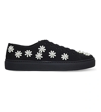 Shop Simone Rocha Flower-embellished Canvas Trainers In Black