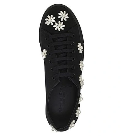 Shop Simone Rocha Flower-embellished Canvas Trainers In Black