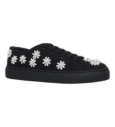 Shop Simone Rocha Flower-embellished Canvas Trainers In Black