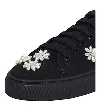 Shop Simone Rocha Flower-embellished Canvas Trainers In Black