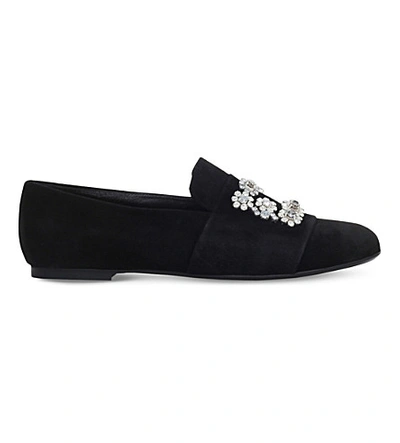 Shop Roger Vivier Flower Strass Crystal-embellished Suede Loafers In Black