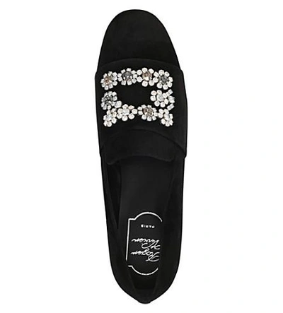 Shop Roger Vivier Flower Strass Crystal-embellished Suede Loafers In Black