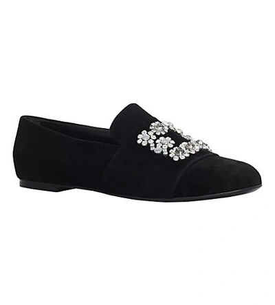 Shop Roger Vivier Flower Strass Crystal-embellished Suede Loafers In Black