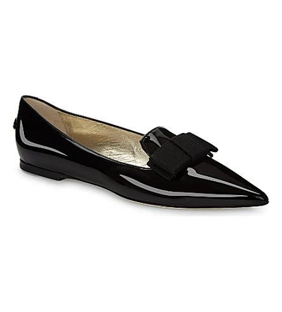 Shop Jimmy Choo Gala Patent-leather Pointed-toe Flats In Black