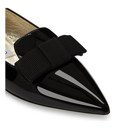 Shop Jimmy Choo Gala Patent-leather Pointed-toe Flats In Black