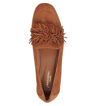 Shop Aquazzura Wild Fringed Suede Loafers In Brown