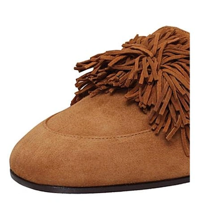 Shop Aquazzura Wild Fringed Suede Loafers In Brown