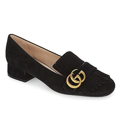 Shop Gucci Marmont Suede Loafers In Black