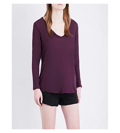 James Perse Scoop-neck Long-sleeved Cotton-jersey Top In Pinot
