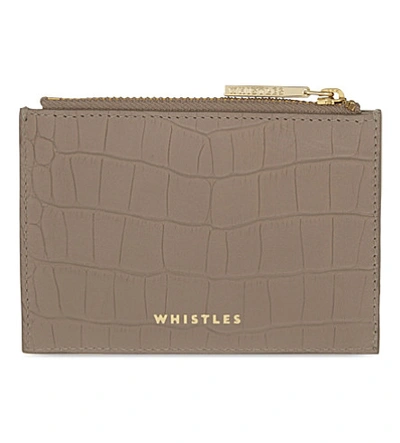 Whistles Matte Crocodile-embossed Leather Coin Purse In Grey