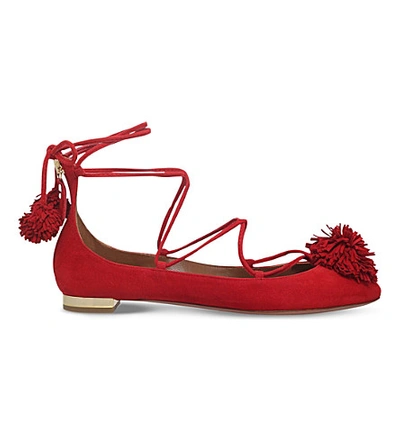 Shop Aquazzura Sunshine Suede Ballerina Flats In Red