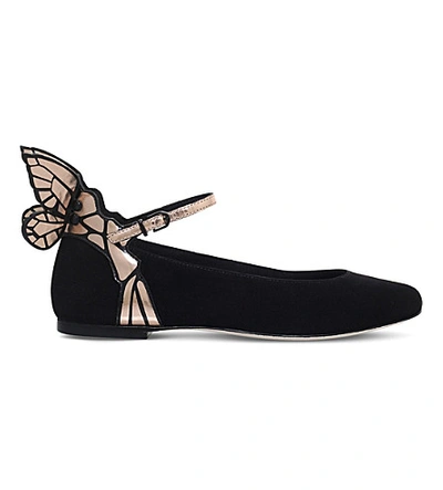 Shop Sophia Webster Chiara Suede Butterfly Ballet Flats In Black