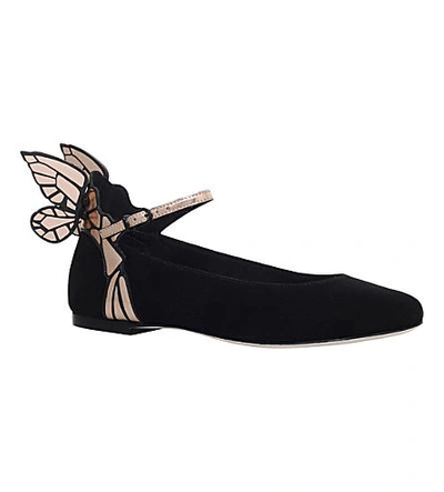 Shop Sophia Webster Chiara Suede Butterfly Ballet Flats In Black