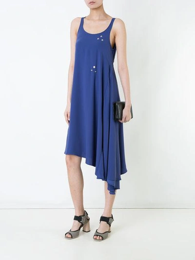 Shop Mm6 Maison Margiela Asymmetric Popper Embellished Dress In Blue