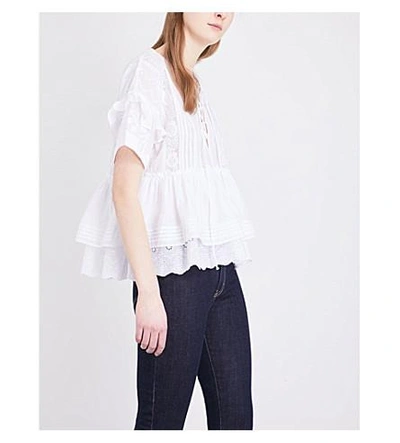 Shop The Kooples Ruffled-detail Cotton Top In Whi01
