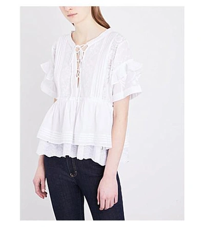 Shop The Kooples Ruffled-detail Cotton Top In Whi01