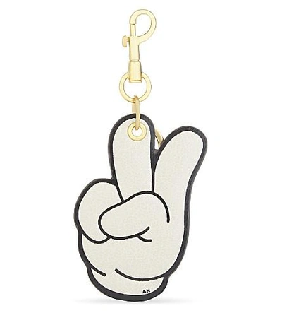 Shop Anya Hindmarch Victory Leather Keyring In Chalk Capra