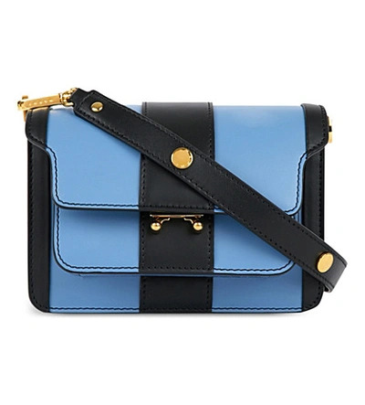 Marni Trunk Leather Shoulder Bag In Iris Blue+black