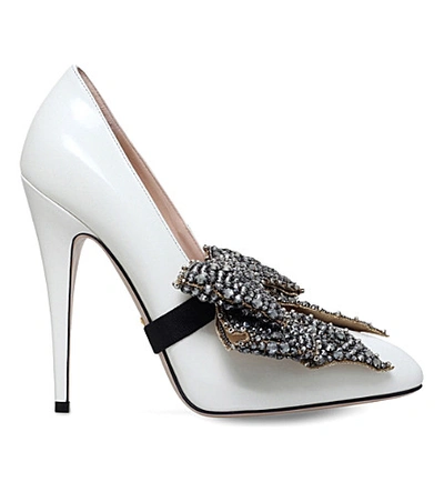 Shop Gucci Elaisa 110 Leather Pumps In White