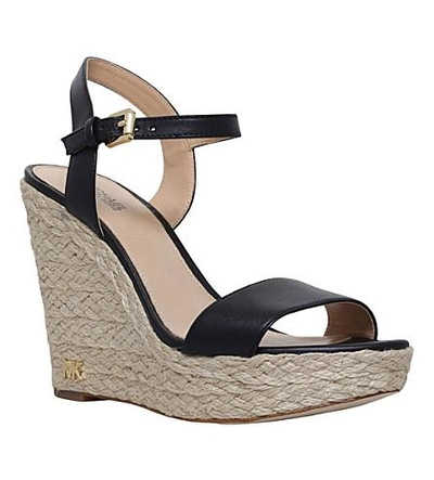 Shop Michael Michael Kors Jill Leather Wedge Sandals In Black