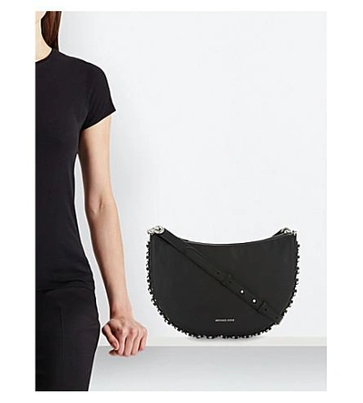 Shop Michael Michael Kors Piper Chain Link Leather Cross-body Bag In Black