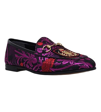 Shop Gucci New Jordaan Jacquard Loafers In Purple