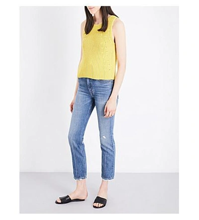 Shop Vince Chunky-knit Cotton-blend Sleeveless Top In Citron