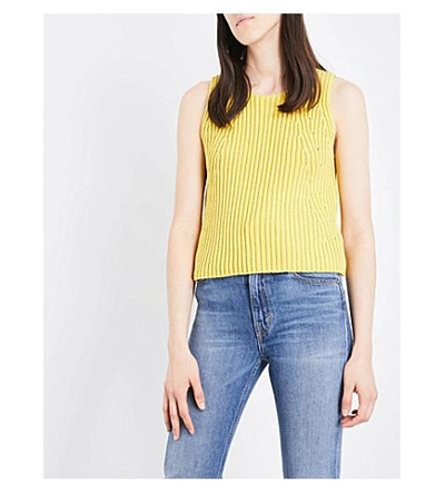 Shop Vince Chunky-knit Cotton-blend Sleeveless Top In Citron